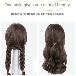 Center parted long curly hair big wave wig head set ladies high temperature silk long curly hair