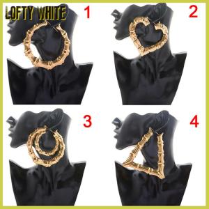 Lofty White ต่างหูไม้ไผ่ขนาดใหญ่ต่างหูฮิปฮอปผู้หญิงห่วง ห่วงหูวงกลม