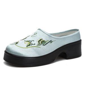 Free Shipping Chinese-Style Half Slippers Ethnic-Style Embroidered Shoes New Chinese-Style Thick-Soled Embroidered WomenS Half Slippers Hotel Work Shoes Mom Shoes