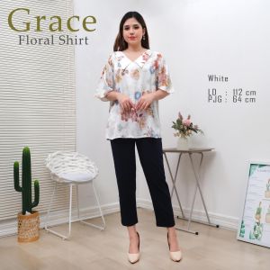Grace Blouse Wanita Jacquard Silk Floral
