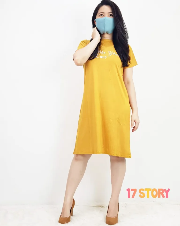 006 Dress Wanita Polos Murah Lengan Pendek Size S M L XL XXL Fit