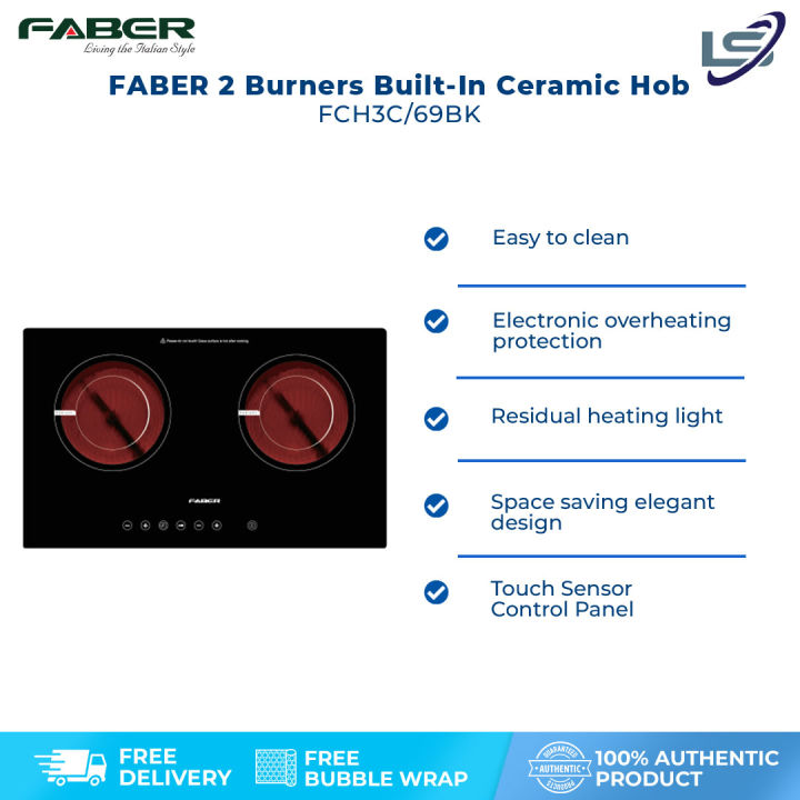 FABER 2 Burners BuiltIn Ceramic Hob FCH3C/69BK Touch Sensor Control