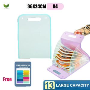 Eversalute Portable Letter A4 Paper Expanding File Folder With 13-Tiers Large Vertical File Bag Accordion Document OrganizerSuit For School Home Office Student Stationery