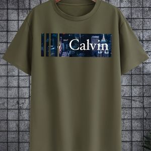 Womens Casual Black Short-Sleeved T-Shirt - Minimalist "Calvin" Logo Tee Slim Fit Summer Top
