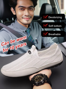 Mens summer sports shoes driving one foot stirrup hollow net