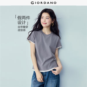 GIORDANO Women T-Shirts Fake Two-Piece Lettuce Edge Tee Round Neck Short Sleeve Fashionable Casual T-Shirts 05326412