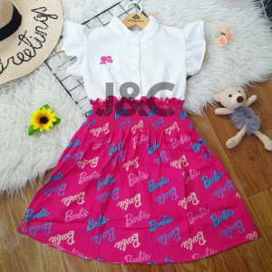 J&C Dress Barbie Anak Perempuan Bordir motif Caily Size umur 1-8 Tahun