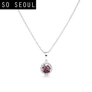 SO SEOUL Camellia White or Rose Ruby Flower Diamond Simulant Cubic Zirconia Pendant Chain Necklace