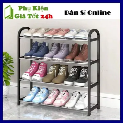 Kệ Để Giày Dép 4 Tầng - Giá Đựng Giầy Dép Thông Mình 4 Tầng Khung Nhựa + 16 Thanh INOX Dễ Lắp Ráp - Kệ Để Sách Vật Dụng Trang Trí Decor Phòng Khách Đa Năng