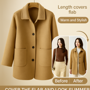 Womens Double Sided Cashmere Tweed Jacket Pocket Large MidLength Handmade and Japanese Style