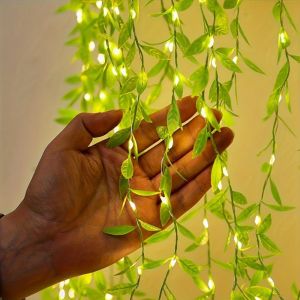JIYAN2866 Always on Willow Curtain Lamp 2M 20Light Battery Box String Imitation Leaf String Light Fashion Desktop Decoration Artificial Flowers Wedding Party Decoration