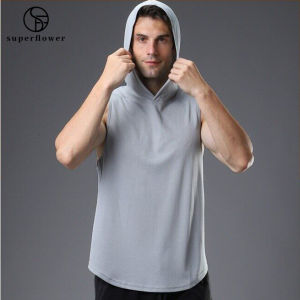 SUPERFLOWER Mens Hooded Fitness Vest Solid Color Sportswear Breathable Fast Drying Running Tank Top Basketball Training Hoodie