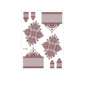 ZHONGMEET Red Mehndi Stickers Henna Tattoo Stickers Lace Fake Tattoo Legs Arm Red Henna Tattoo Decals Creative Waterproof Temporary Tattoo Women/Lady