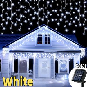 9M Solar Icicle Curtain Lights Waterproof Fairy Light Solar String Lights 8 Modes for Christmas Garden Tree Decoration