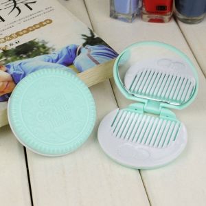 GHRDU Folding Comb 2 in 1 Comb Mirror Set Mini Pocket Mirror Makeup Mirror with Comb Set Fashion Design Cute Chocolate Cookie Shaped Girl Gift