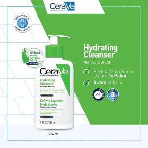 CeraVe Hydrating Cleanser 236ml | 3 Essential Ceramides | Hyaluronic Acid | Fragrance Free | Hydrating Mild Wash | Strengthen Skin Barrier | Face & Body Use | For Normal To Dry Skin| Non-foaming Gentle Cleanser | Long Lasting Moisture