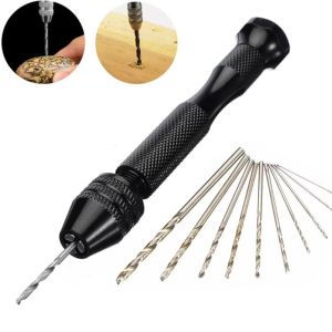 HUGHES Mini Mini Micro Aluminum Hand Drill Tools Set Tiny Drilling Rotary Tools Hand Drill Jewelry Making Twist Drill Bit Hand Drill Hobby