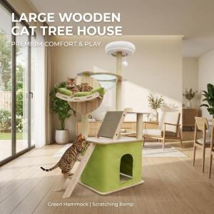 Large Wooden Cat Tree Modern Multi-Level Cat Tree 150cm Cat Climbing Frame Integrated Scratching Post Capsule Design