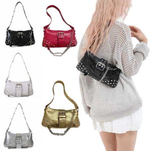 DYJKOUG Y2K Crocodile Underarm Bag Large Capacity Korean Style PU Rivet Chain Handbag Portable ic Button Texture Shoulder Bag Women