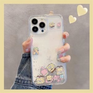 CrashStar Movable Liquid Quicksand Transparent Clear Cartoon Cute Phone Case For iPhone 15 14 Pro Max Plus 13 12 11 Pro Max Hard Shockproof Phone Cover Phone Casing Shell Hot Sale