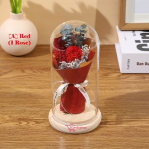 Bouquet Preserved Flower Rose in Glass Dome with LED Fairy Lights - Perfect Gift for Birthday Mother Day Teachers Day