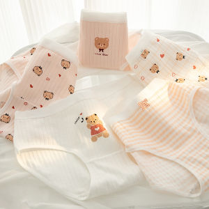 5Piece Cotton Girl Underwear Pink Cute Bear Breathable Cotton Crotch Mid-waist Briefs Women Panties Girl Clothes