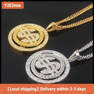 【Local shipping】 Big Rotatable US Dollar Money Sign Pendant Necklace Men Rapper Hip Hop