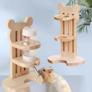 EQUOMT Wooden Hamster Water Bottle Holder Anti-Tipple Adjustable Pet Water Kettle Rack Auto Dispenser Holder Detachable Pet Water Bottle Stand For Hamster Bunny
