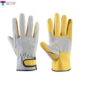 Teabelle BEOP 1 pair Wear-Resistant Cowhide Work Gloves Leather Workers Work Welding Safety Protection For Garden Sports Motorcycle Driver Gloves