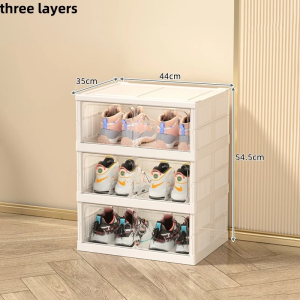 Transparent non installed shoe box foldable frame dustproof cabinet with wheels plastic box bedside shoe cabinet