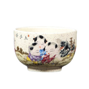 壶芝宴宜兴紫砂主人杯五子图手绘家用茶具茶杯白玉段手工制作