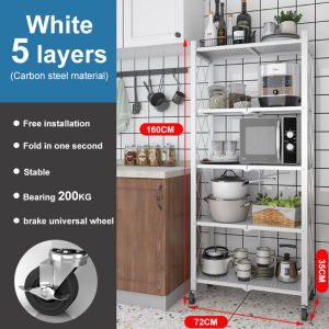 Foldable Storage Rack Free installation Microwave Rack With Wheel Kitchen Bathroom Bedroom Storage Rack