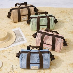BAZAARS Quick Dry Crossbody Swimming Bag Breathable Mesh with Handle Beach Mesh Handbag Casual Large Capacity Portable Beach Totes Gym Use