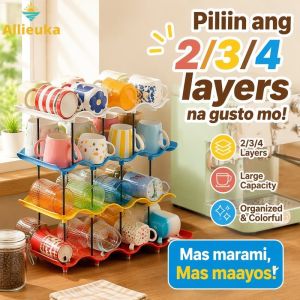 Allieuka 2/3/4 Multi Layer Cup Holder Rack Wave Shape Large Capacity Countertop Cup Storage Organizer Stand