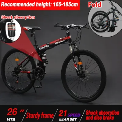 ANCHI Mountain bike folding bike bike for adult 26 inches 21 speed Disc brakes Alloy frame
