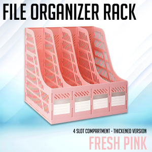 PaperCornerPh - File Organizer Rack 4-Compartment with Pen Holder | Thickend Version
