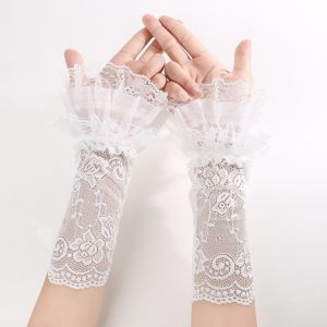 TANTUANG 1pair Muti-Layer Fingerless Gloves Lace Long Horn Cuffs Mesh Flared Sleeves Fashion Arm Fake Sleeves Girls