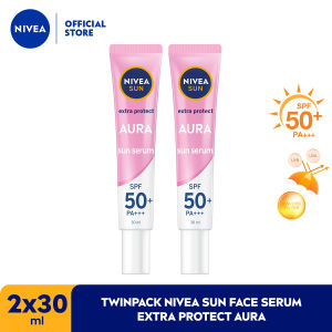 (PAKET HEMAT ISI 2) NIVEA SUN Sunscreen Face Serum Extra Protect Instant Aura SPF50+ PA+++ 30ml - Sunscreen wajah serum sunblock mencerahkan brightening tone up SPF UV lightweight tekstur ringan cepat meresap tidak lengket no whitecast - Licorice Extract
