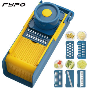Fypo 5 in1 Vegetable Cutter Potato Chopper Kitchen Slicer Grater French fries Maker with hand protector Mandoline Slicer Fruit Cutter Potato Peeler Carrot Cheese Grater Vegetable Slicer