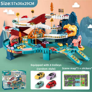 3D Dinosaur Track Car Childrens Puzzle Breakthrough Adventure Toys (Contains four cars)