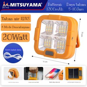 Lampu Super Terang SOLAR Panel + Power Bank Mitsuyama Lampu Kerja Mancing Camping DLL. Tembak Solar FHLC