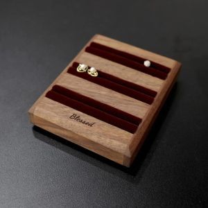 btnx Compact Jewelry Organizer - Black Walnut Three-Slot Padded Earring & Ring Display Stand P7Q2M