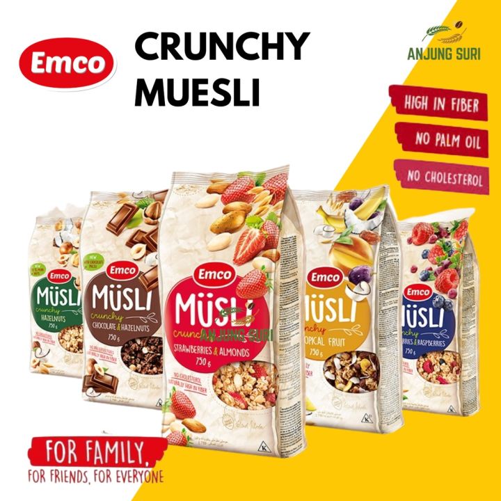 Crunchy Musli Cereal Breakfast Emco Chocolate Hazelnut Blueberries