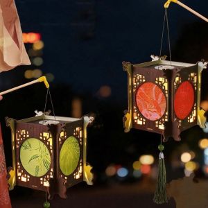 SWEET TIM lantern chinese灯笼 traditional 中秋节灯笼 Glowing Retro Lantern DIY Handmade Traditional Mid Autumn Craft Handheld Castle Toy Creative Wooden Lamp Kit Kids