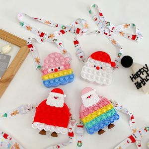 XEANG การ์ตูนลายการ์ตูน กระเป๋าสะพายซานตาคลอส กระเป๋าใส่บัตร Rodentic Pioneer กระเป๋าสะพายข้างคริสต์มาส แฟชั่นสำหรับผู้หญิง กระเป๋ามินิ กระเป๋าใส่เหรียญซิลิโคน เด็ก/เด็ก