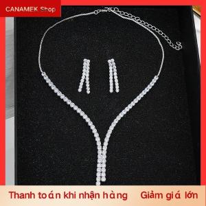 CS 2pcs đơn giản hình học Zircon Vòng cổ bông tai Kit cho phụ nữ cưới cô dâu trang sức Bộ phụ kiện Quà Tặng