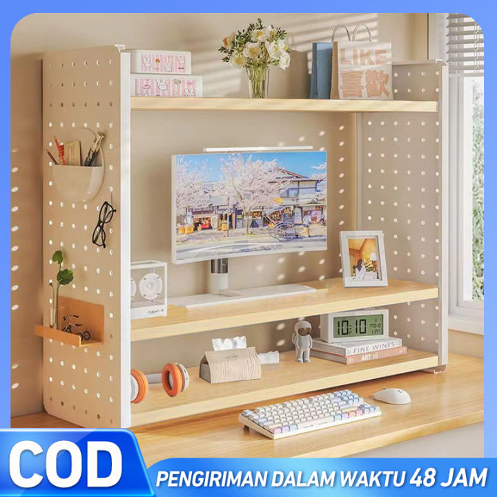 Rak Penyimpanan Desktop Meja Rak Buku Papan Lubang Meja Belajar Rumah