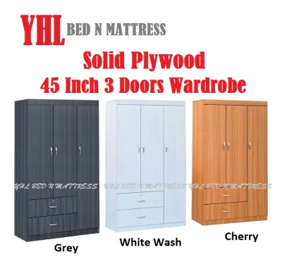 YHL Solid Plywood 45 Inch Soft Closing 3 Doors Wardrobe With / Without Mirror