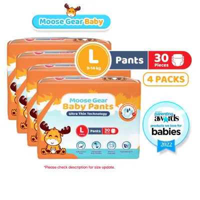 Moose Gear Baby Pants Diaper LARGE 120pcs (4PACKS) Hypoallergenic Super Absorbent Double Leak Guard