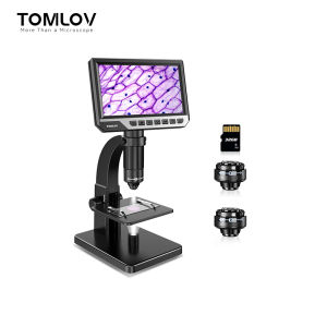 [🌷Local delivery🌷]TOMLOV DM11 LCD Digital Microscope 2000X Biological Microscope with Digital & Microbial Lens 7 IPS Display 10 LEDs 12MP Resolution Windows & Mac OS Compatible (2000X)